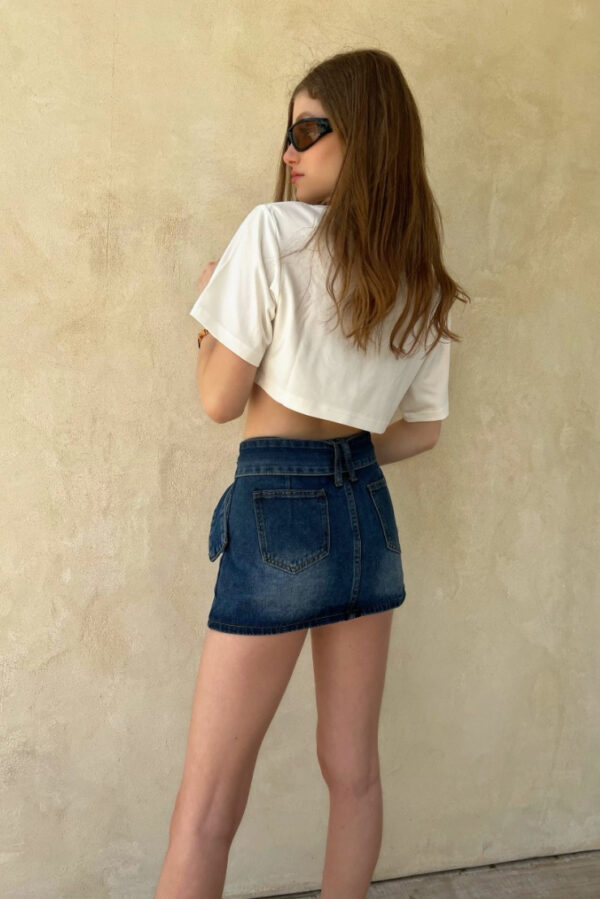 Denim Mini Skirt With Shorts - Image 2