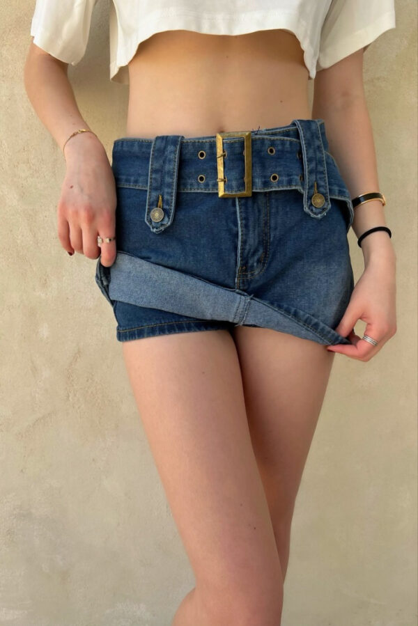 Denim Mini Skirt With Shorts - Image 3