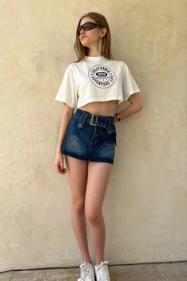 Denim Mini Skirt With Shorts - Image 4